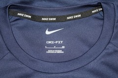 Nike Swim Dri Fit Sz S Navy Blue Long Sleeve Pullover Rash Guard T-Shirt UPF 40+