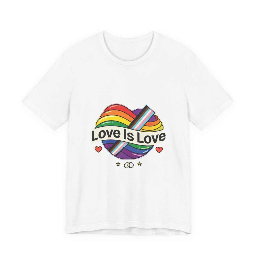 Love Is Love Tee | LGBTQ+ Pride, pastel rainbow heart, queer joy