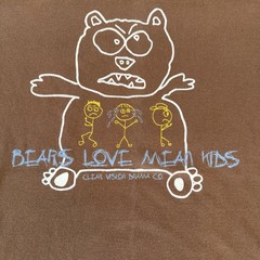 VTG Y2K Clear Vision Drama Co. T-Shirt Bears Love Mean Kids Biblical Sz L Brown