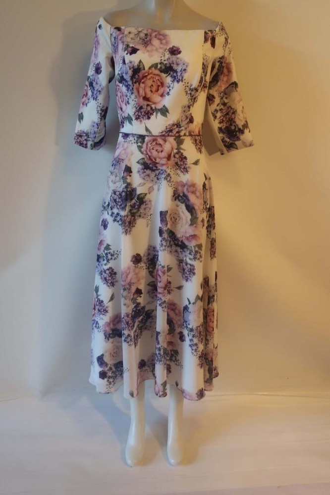 *Womens Veromia Occasions White Purple Off Shoulder Floral Maxi Dress 12