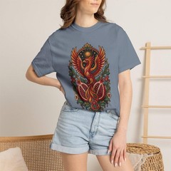 Embroidered Pomegranate Phoenix T-Shirt Graphic