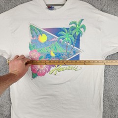 Vintage Hawaii Shirt Mens XL White Tropical Sunset Graphic 90s Floral Sailboat