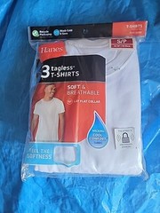 New Mens Lay Flat Collar White Crew Neck T-Shirt 3-Pack Small Free Shipping