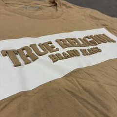 True Religion Beige Spell Out Logo Graphic Casual Streetwear T Shirt Mens Size S