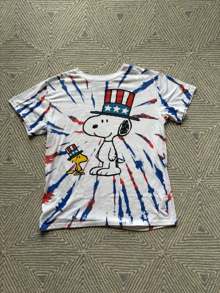Peanuts Snoopy Woodstock Patriotic Tye Dye T-Shirt – White – Large