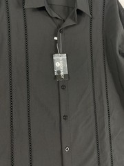 NWT Coofandy Button Up Shirt Men Sz L Black Long Sleeve Vacation Cuban