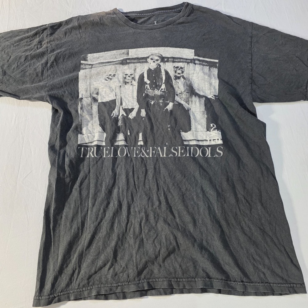 Vintage True Love & False Idols Skeleton Band Graphic T-Shirt Men L Faded Black