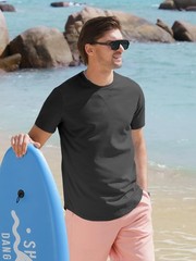 Comdecevis Mens Short Sleeve T-Shirts Crewneck Curved Hem Cotton Tees Hipster