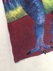 Vtg Fabric Art White Single Stitch Dinosaur T-REX Nature Graphic USA Made XL