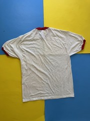 Vintage 90s Ringer T Shirt White Red Crewneck Soffe XL 50/50 USA made Blank