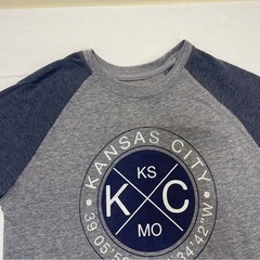 Kansas City KC Graphic Tee Camp David Large Gray Blue Raglan Shirt Unisex