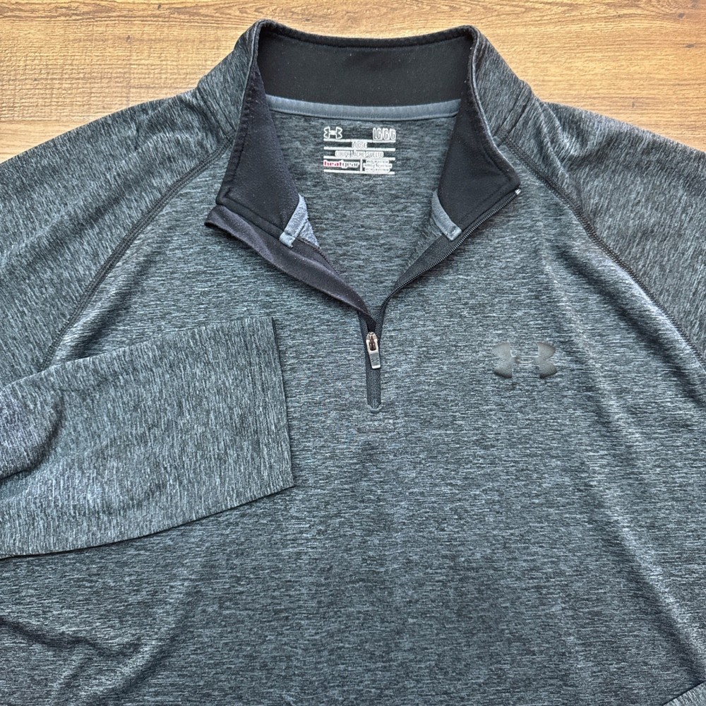 Under Armour Mens Large 1/4 Zip Pullover LS Loose HeatGear Gray Run Outdoors