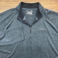 Under Armour Mens Large 1/4 Zip Pullover LS Loose HeatGear Gray Run Outdoors