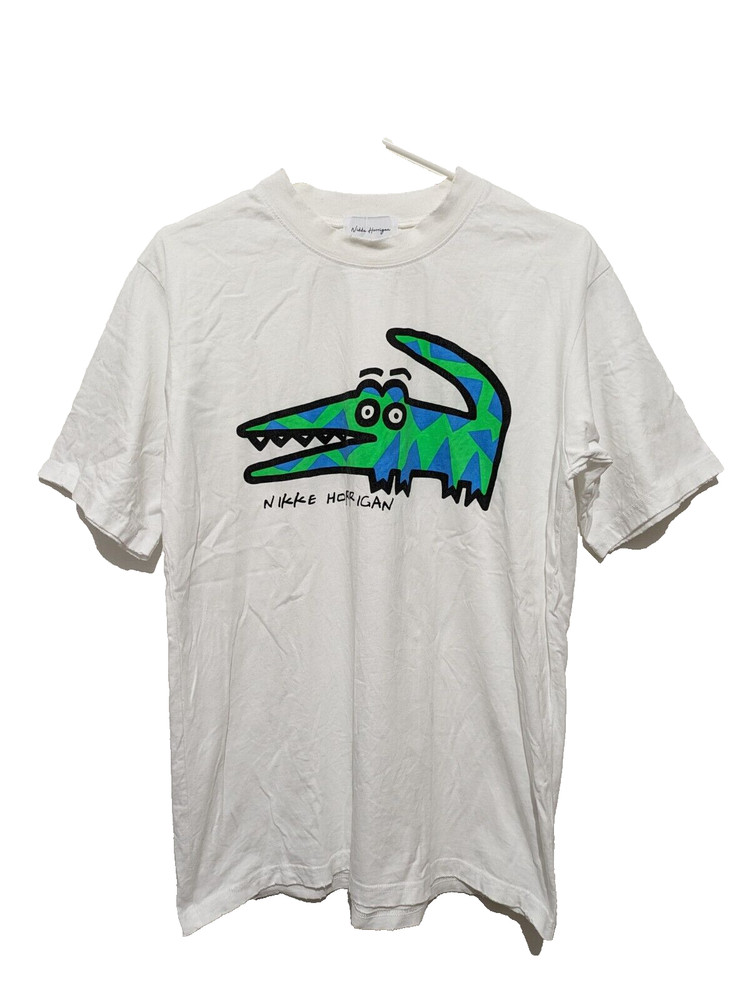 Nikke Harrigan Crocodile Shirt Distresed Mens White Short Sleeve Size Medium