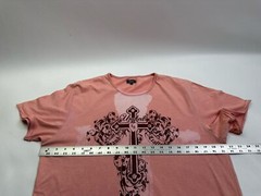 UNIFIED Pink Floral Cross Graphic Motif T Shirt Mens Sz XL Designer Hand Crafted