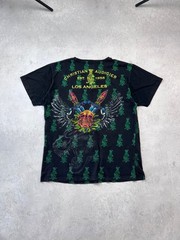 Christian Audigier Skull Spider Web Rhinestone Gothic Graphic T-Shirt Black