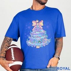 Pastel Holographic Christmas Tree Shirt, Coquette Christmas Tree Shirt, 203704