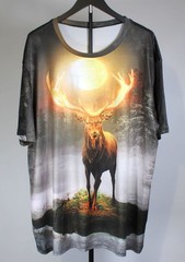 No Brand Dye-Sub Shirt, Deer w/Antlers, Short Sleeve, Poly/Spandex, 3XL