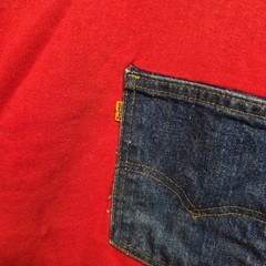 Vtg Tee Shirt Homemade Altered Denim Jean Brands WesternRed Blue Size L