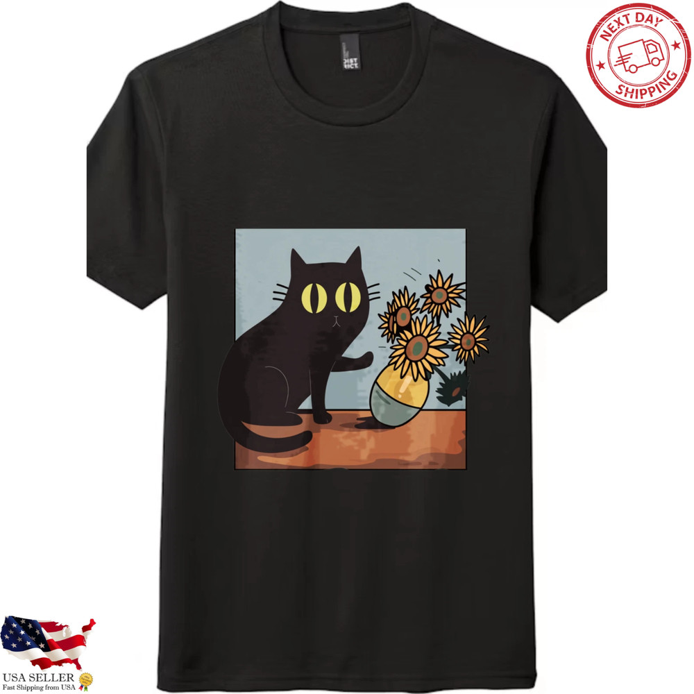 Naughty Cat Sunflowers Vintage Cat Lover Graphic T-Shirt