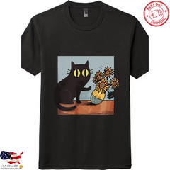 Naughty Cat Sunflowers Vintage Cat Lover Graphic T-Shirt