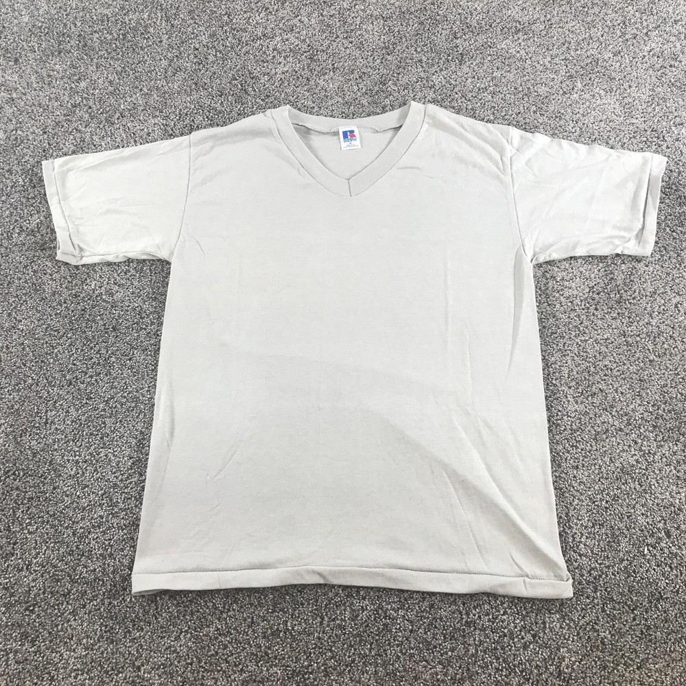 Vintage Russell Athletic Shirt Mens M Heather Gray V Neck Blank Basic Tee