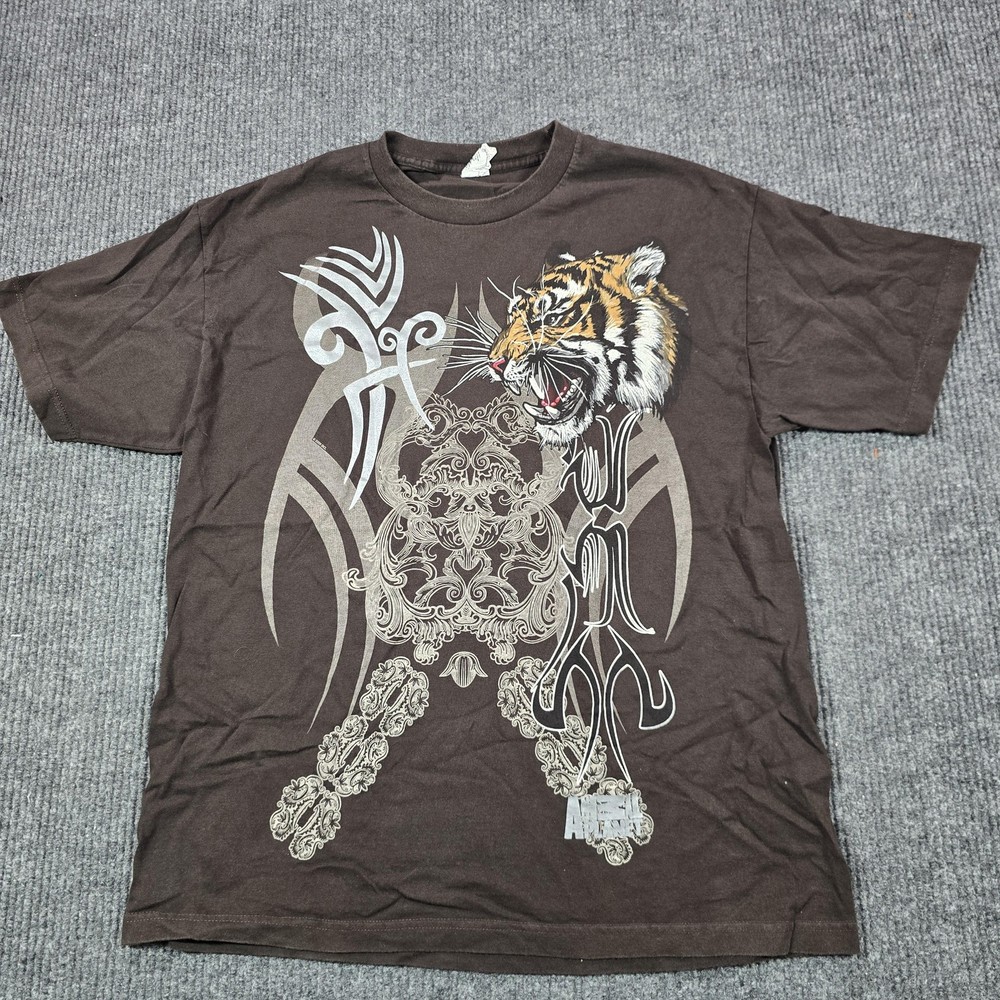 Animal Planet Shirt Mens XL Brown Tiger Tribal Graphic T-Shirt Tee Alstyle Y2K