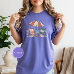 Retro Striped Beach Chairs Ocean Comfort Tee Summer Coastal