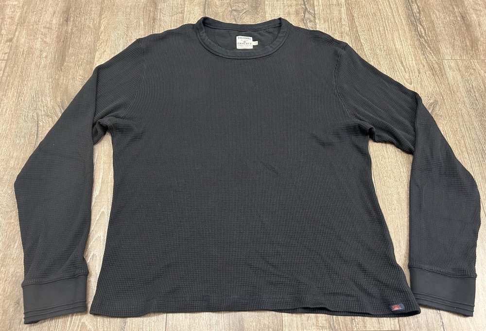 Faherty Thermal Knitwear Waffle Shirt Mens Large Long Sleeve Black