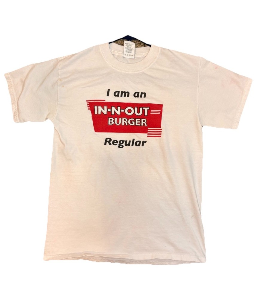 Hanes Beefy-T tag In-N-Out Burger Regular Graphic White T-Shirt Size S (34-36)