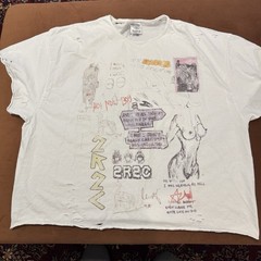 Shaka Wear XL Heavyweight Art Sketch Graphic Tee Distressed Drop Shoulder White