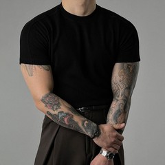 Men Short Sleeve Ribbed T-Shirt Small High Collar for Fitness Training Gym Wear