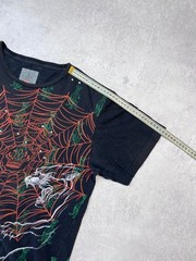 Christian Audigier Skull Spider Web Rhinestone Gothic Graphic T-Shirt Black
