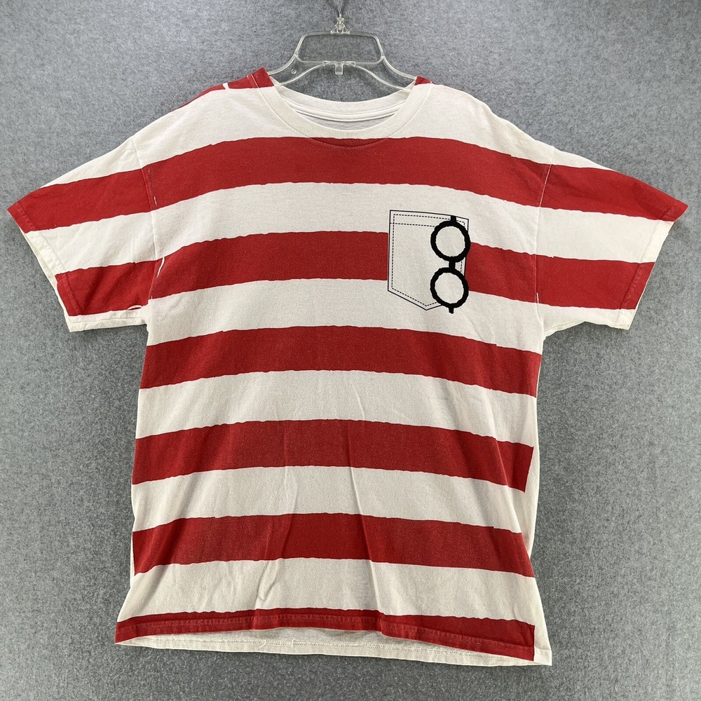 Where’s Waldo Mens T Shirt Large Striped Short Sleeve Cotton Camisa Casual