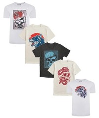 Men’s 5 Pack Printed T-Shirt 100% Cotton Heavy Blend Tees Stretchy Tops XS – 2XL