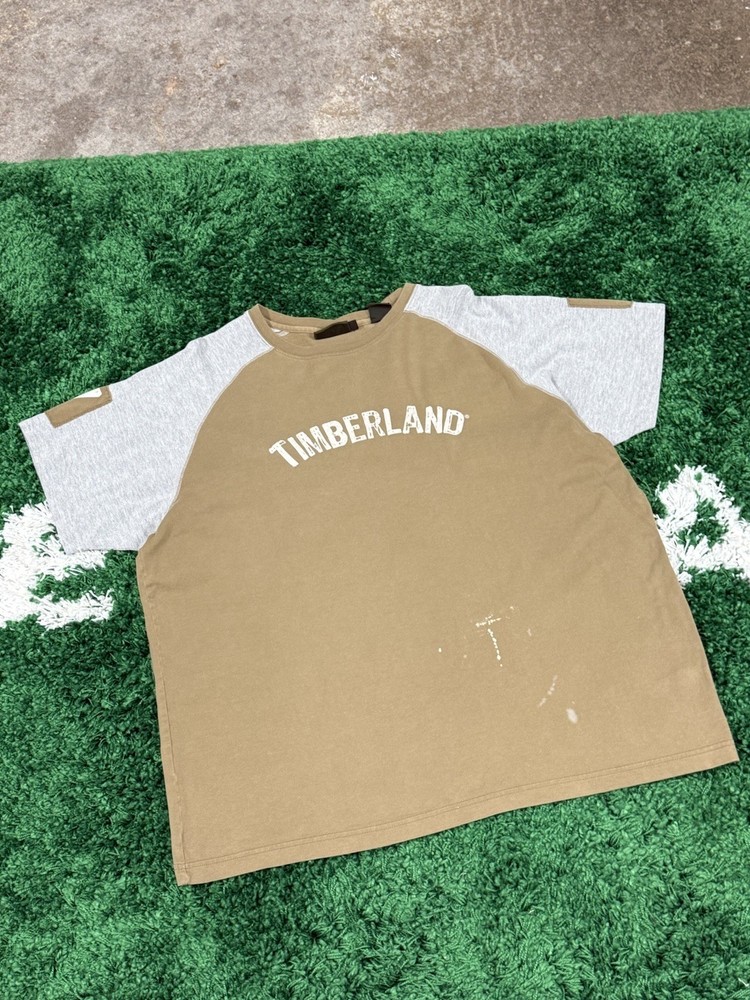 Vintage Timberland Logo Color Block Contrast Sleeve Tee XXL