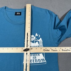 Stussy Freedom Is Power Long Sleeve T-Shirt Men’s Size S Teal Blue Graphic Tee