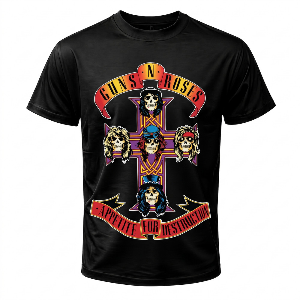 Retro Hard Rock Band Inspired Graphic Tee Black Skull Logo T-Shirt S-5XL