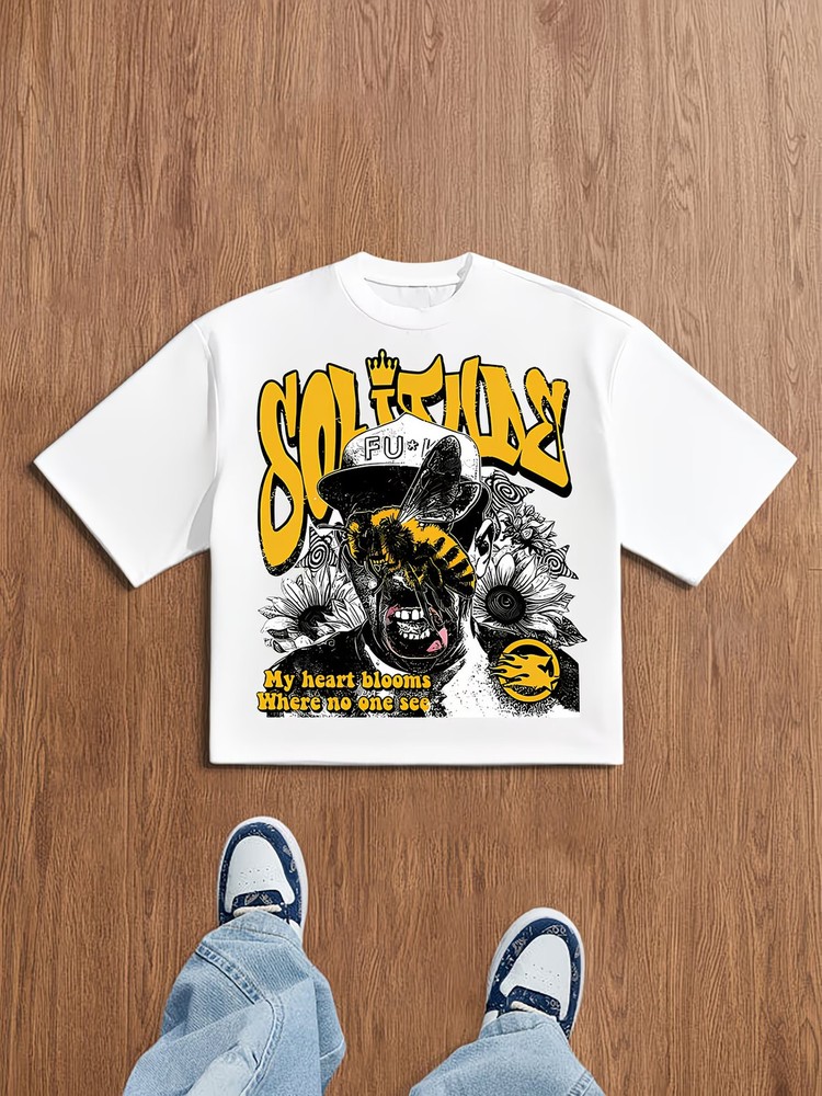 Solitary Bee Skull Graphic T-Shirt Vintage Streetwear Punk Goth Unisex Tee