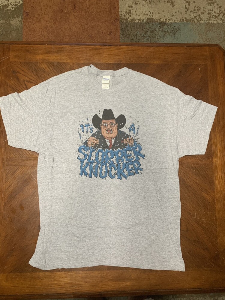 Jim Ross: Slobber Knocker T-Shirt, Gray, XL, JR, WWE, AEW, WCW, WWF