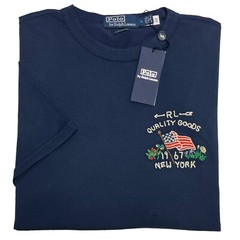 Polo Ralph Lauren Short Sleeve Tee Navy Blue Cotton Classic Embroidered Flag $65