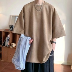 Heavyweight Suede Short Sleeve T-Shirt Men’s Oversize Casual Loose Fit Five-Quar