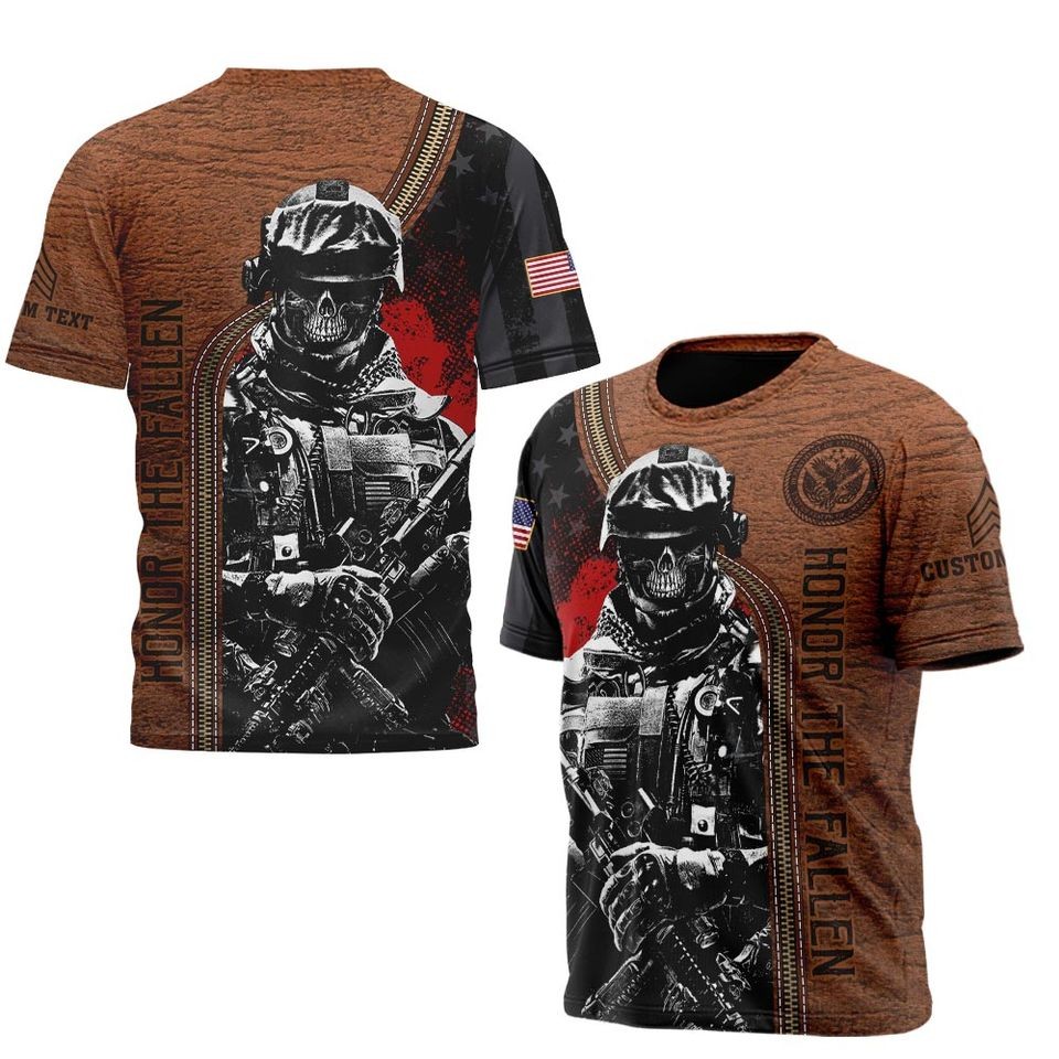 Personalized Name U.S. Veteran Honor the Fallen Soldier 3D T-Shirt S-5XL