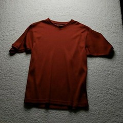 DRML Shirt Mens Large Orange Ribbed V-Neck Polyester Knit Basic Short Sleeve Tee