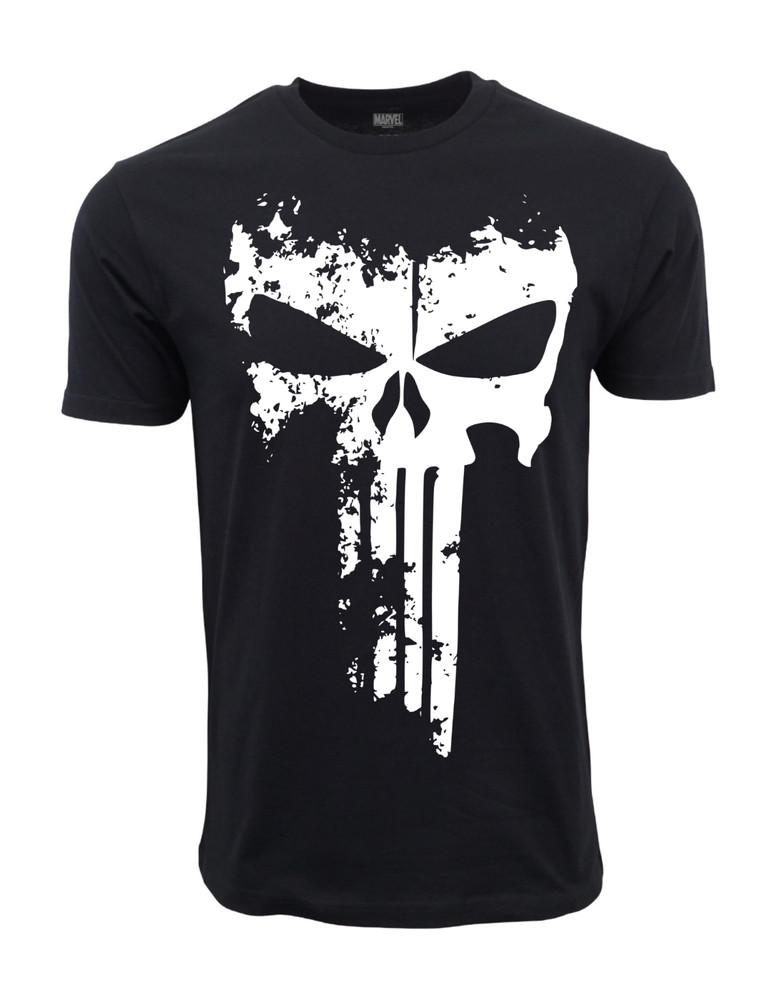 MARVEL THE PUNISHER MENS LARGE WHITE LOGO GRAPHIC T SHIRT