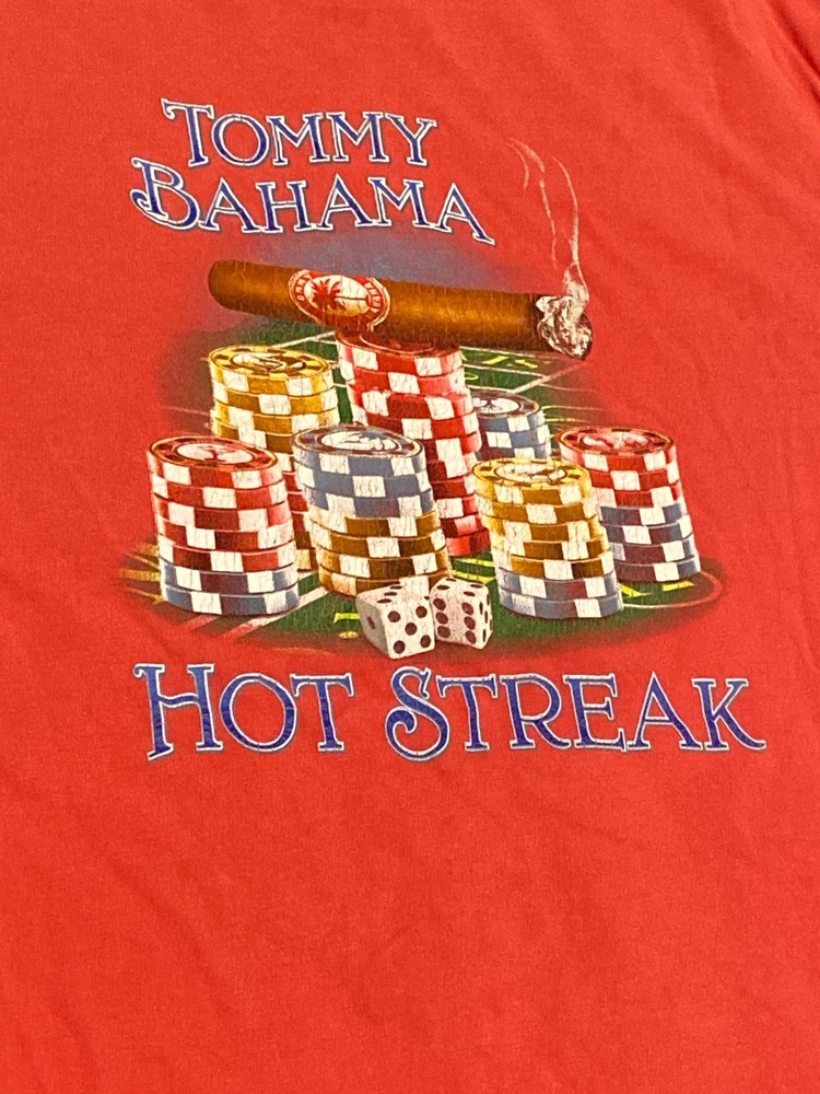 Tommy Bahama Hot Streak Casino Graphic Pocket T Shirt Red Small SP Cigar Dice Po
