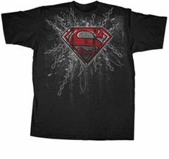 Youth Boys DC Comics Hero Superman Super Steel Red Foil Print Black T-shirt Tee