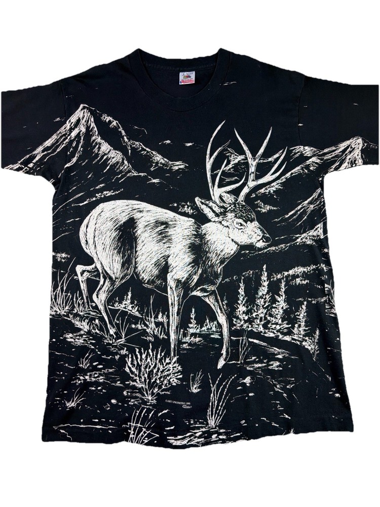 Art Unlimited Vintage Single Stitch Deer All Over Print T-Shirt Size L 1995