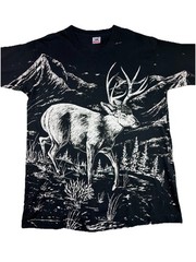 Art Unlimited Vintage Single Stitch Deer All Over Print T-Shirt Size L 1995