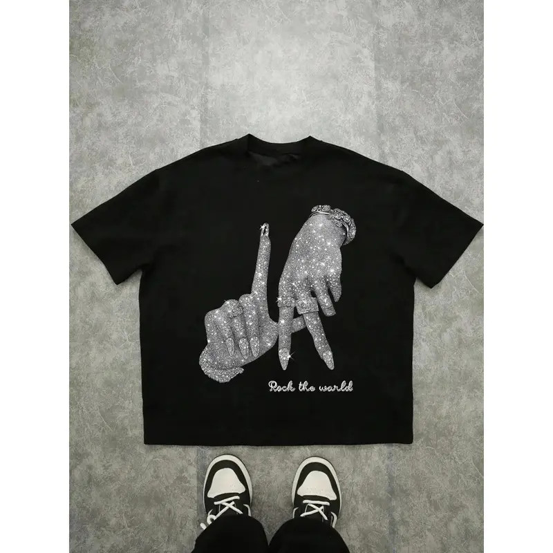 Rhinestone Graphic T-Shirt Hip Hop Oversized Streetwear Unisex Tee